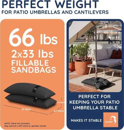Vista 2 de Baser Bolsas de peso rectas rellenables de 2 x 33 libras rellenables para sombrillas de patio, voladizos y accesorios de jardín Gris-oscuro