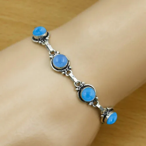 Vista 36 de Round Shape Natural & Synthetic Gemstones Silver Plated Bracelets for Women - Vintage Bohemian Style Handmade Birthstone Adjustable Link Bracelet