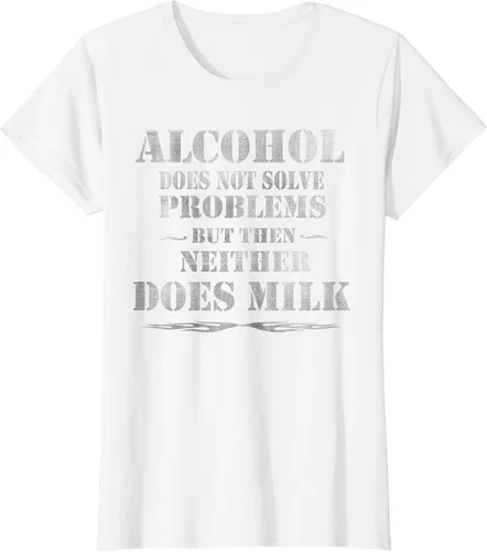 Vista 9 de Alcohol Does Not Solve Problems. But Then, Neither Does Milk T-Shirt Asphalt Grey