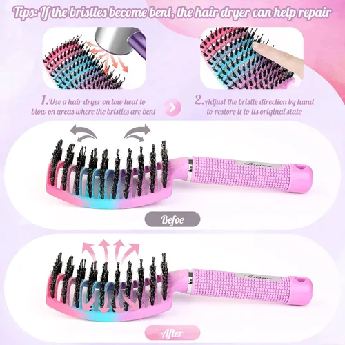 Vista 12 de Bsisme Juego de cepillos para el cabello, cepillo desenredante de Azul y morado.