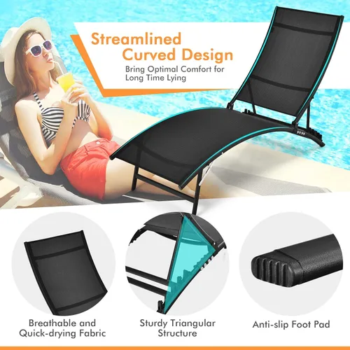 Vista 8 de COSTWAY 2 piezas de tumbona plegable para patio, reclinable, ajustable, apilable, color negro