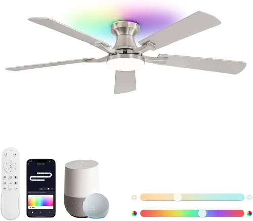 Vista 11 de ZMISHIBO Ventilador de techo inteligente de 52 pulgadas con luz RGB, Alexa/App/Control remoto Negro