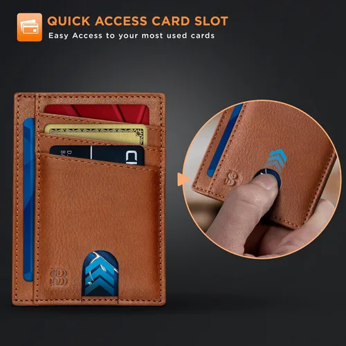 Vista 5 de SERMAN BRANDS RFID Blocking Slim Minimalist Mens Front Pocket Wallet. Thin Card Holder. Full Grain Leather Wallets for Men