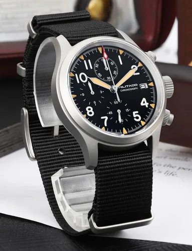 Vista 8 de Militado - Reloj cronógrafo militar de 1.535 in, reloj piloto de cristal de zafiro, VK61, reloj de pulsera luminoso de cuarzo para hombre, 328.1 ft