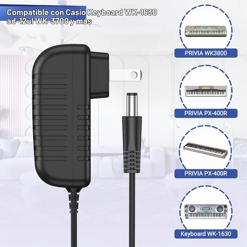 Vista 2 de Adaptador CA/CC de 12V 2A para teclado Casio WK-1630 PX-100 PX-300