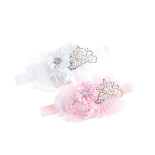 Vista 8 de Nishine Diadema elástica en pares para bautizo para bebés y niñas pequeñas, con flores, tiara elástica en pares (niños, marfil y rosa polvoriento)
