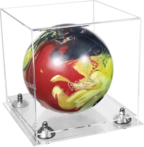 Vista 49 de Better Display Cases Acrylic Bowling Ball Display Case with Mirror Case, Yellow Risers and Clear Base (B33/A028)