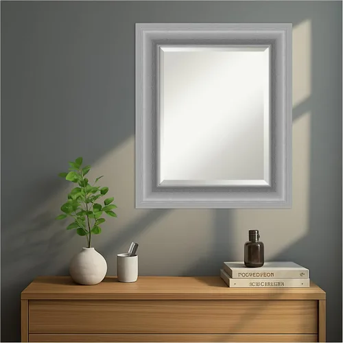 Vista 6 de Amanti Art Espejo de pared plateado de 26 x 22 pulgadas, espejo rectangular de baño de níquel pulido para decoración de pared, sala de estar, marco