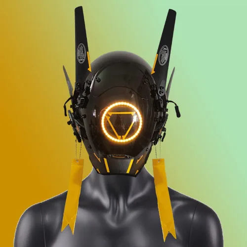 Vista 2 de WHKJSS Techwear - Máscara Cyberpunk para hombre, impermeable, festival de música, Halloween, fiesta, uso de fotografía de video, tira de luz LED