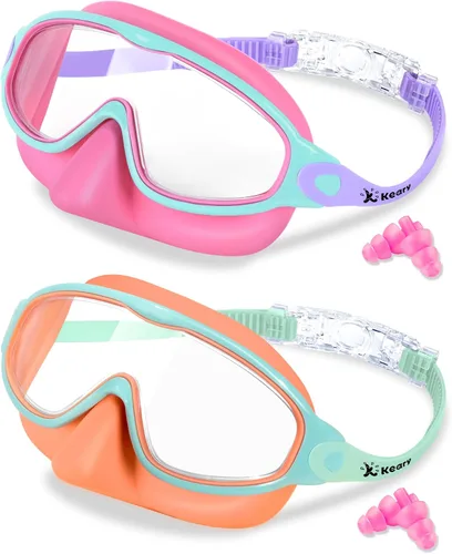 Vista 11 de Keary - Paquete de 2 gafas de natación para niños con cubierta nasal, anti-UV, antiempañamiento, para piscina y agua, para niños de 3 a 12 años