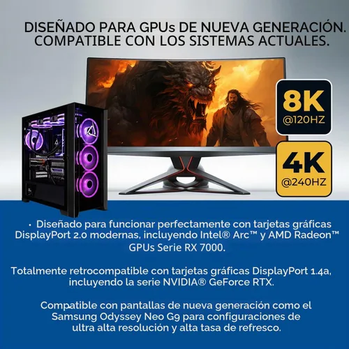 Vista 6 de OREI Cable AOC DisplayPort 2.0 8K de 15 pies - 54 Gbps, 8K a 120 Hz, 4K a