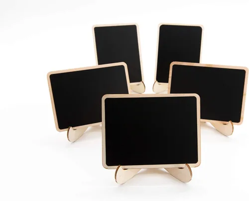 Vista 5 de DSTELIN Paquete de 10 minipizarras con soporte de caballete, pizarras pequeñas rectangulares de madera, tarjetas de madera para bodas, fiestas
