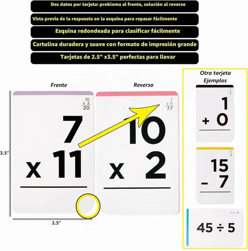 Vista 4 de Juego de Tarjetas Flash de Matemáticas Galardonado: 600 Datos para Suma, Resta, Multiplicación y División - 10 Divertidos Juegos de Aprendizaje