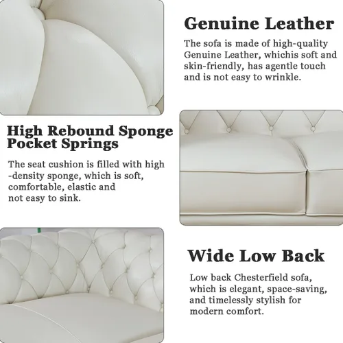 Vista 5 de A Ainehome Chesterfield Sofá modular de cuero auténtico, sofá en forma de L, juegos de muebles de sala de estar, sofás Chesterfield con diseño