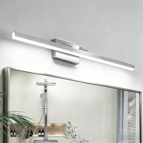 Vista 20 de IZORRO Moderna lámpara de tocador de baño de 16 pulgadas, giratoria, 12 W, regulable, lámpara LED sobre el espejo, barra de luz negra para tocador