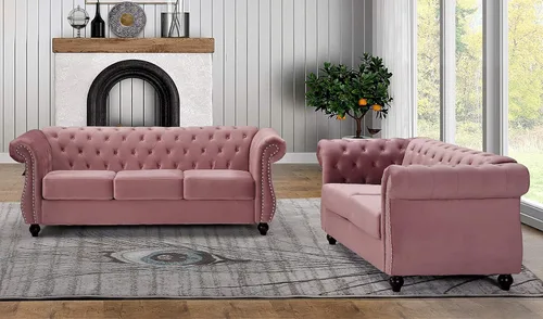 Vista 15 de Container Furniture Direct Feinstein - Sofá Chesterfield de terciopelo moderno para sala de estar con cabezas de clavos, acolchado de diamante