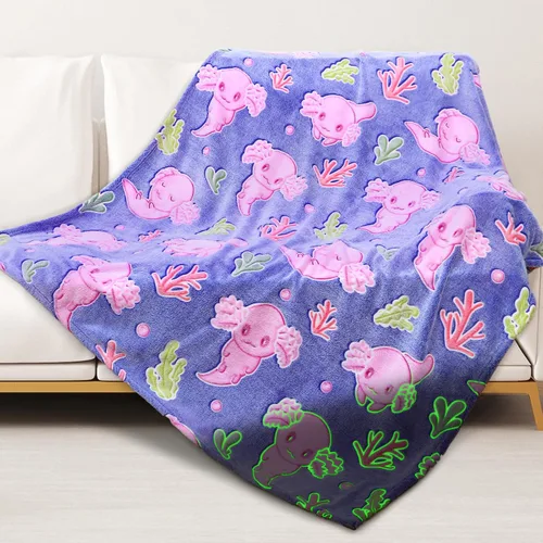 Vista 9 de ORDM Axolotl - Manta de regalo para niñas, manta que brilla en la oscuridad, juguete de ajolote, regalos de cumpleaños para niñas adolescentes