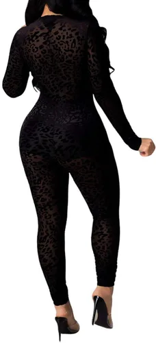Vista 2 de Uni Clau - Overol de una pieza para mujer, de malla, de manga larga, transparente, fiesta
