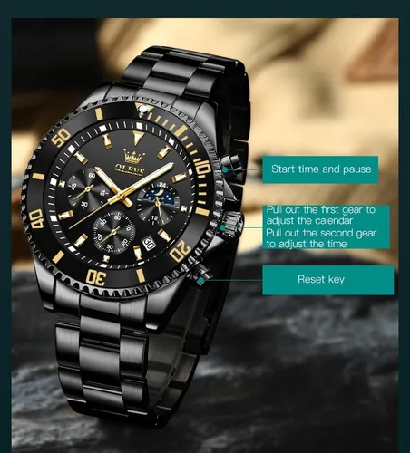 Vista 6 de OLEVS Watches for Men Classic with Date Business Dress Luxury Big Face GreenBlackBlue Waterproof Luminous Mens Wristwatch Analog Two Tone Stainless