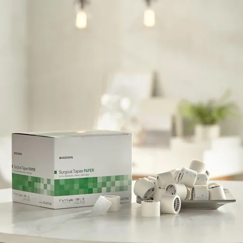 Vista 5 de McKesson Cintas quirúrgicas, no estériles, de papel, transpirable, 1 in x 1 1/2 yardas, 100 rollos, 1 paquete