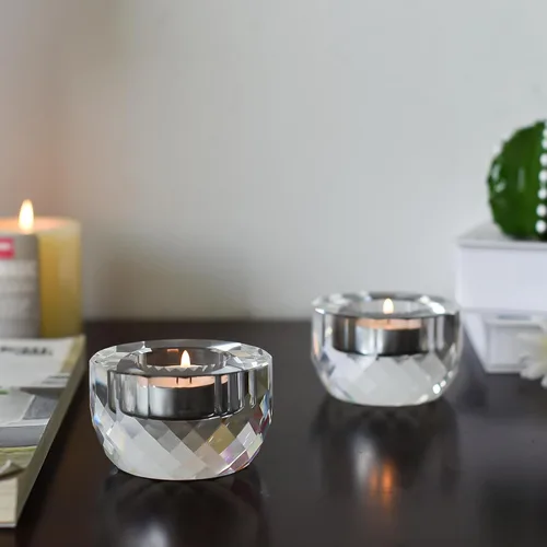 Vista 7 de Juego de 2 portavelas de cristal, cera de té, centro de mesa ultra elegante y moderno, decoración del hogar, boda