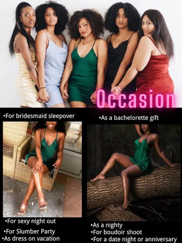 Vista 5 de Kaei&Shi Camisón de satén sedoso, lencería sin espalda para mujer, ropa de dormir suelta, mini camisón, camisola con tirantes delgados