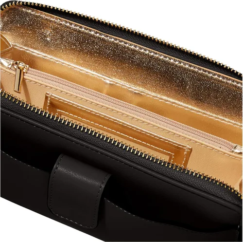 Vista 5 de Cartera de pulsera para mujer con soporte para teléfono celular con cremallera alrededor de la cartera de poliuretano negro