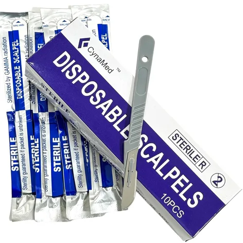 Vista 11 de Bisturíes desechables estériles (paquete de 10) - Cuchillas de acero de alto carbono tamaño #10 con mango de plástico para dermaplaning