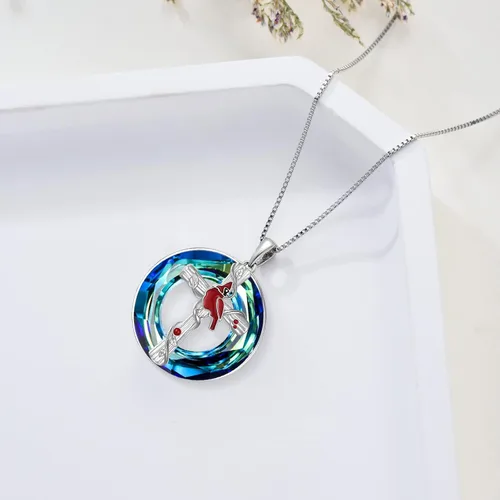 Vista 5 de POPKIMI Collar con colgante de cardenal rojo, plata de ley S925, joyería cardenal de cristal de pájaro rojo conmemorativo de árbol cardenal rojo