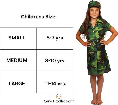 Vista 4 de Disfraz de niña del ejército para niños disfraz de soldado talla L