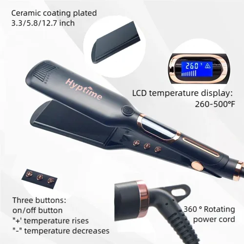 Vista 2 de Plancha plana de titanio con pantalla digital para controlar con precisión la temperatura, 1 pulgada para cabellos gruesos y rizados, profesional