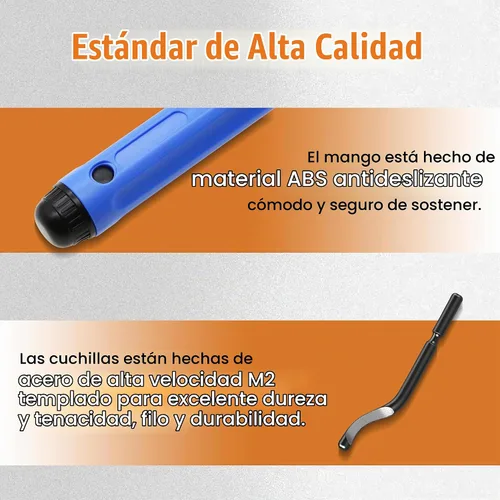 Vista 3 de Herramienta de desbarbado con 10 cuchillas de acero de alta velocidad, herramienta de desbarbado de tubería flexible con cuchillas giratorias, mango