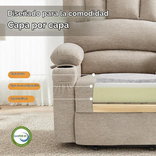 Vista 8 de MCombo Silla reclinable grande para ancianos altos, 7099 Beige