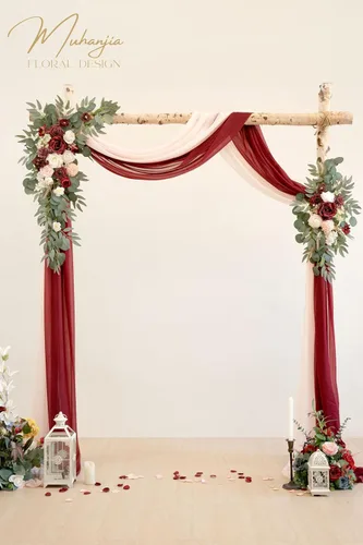 Vista 2 de Kit de flores artificiales de arco de boda Muhanjia (paquete de 4), 2 piezas de arco de flores artificiales, 2 piezas de cortinas de gasa