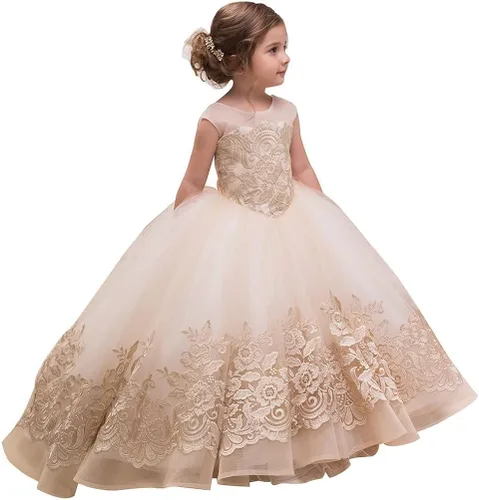 Vista 2 de Tulle Embroidered Flower Girls Dress Princess Sparkle Birthday Party Special Ocasion Dresses for Kids 2-12 Year Old