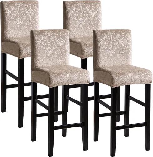 Vista 43 de FORCHEER - Juego de 4 fundas para sillas de bar con respaldos, fundas de jacquard beige para sillas de comedor, funda extraíble y lavable