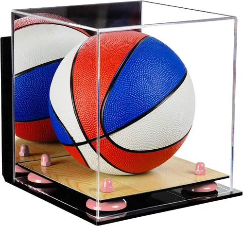 Vista 34 de Better Display Cases Mini acrílico - Miniatura (no tamaño completo) Baloncesto vitrina con elevadores negros y espejo (A015-BR)