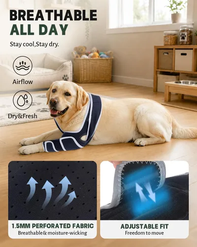 Vista 7 de Soporte de pierna delantera para perro para pierna izquierda o derecha, manga de soporte de codo canino con neopreno SBR transpirable y soporte