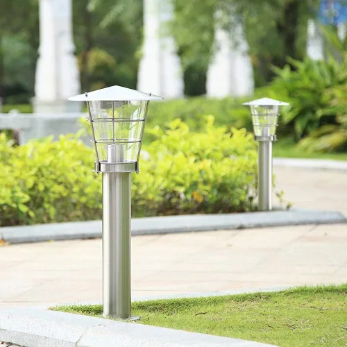 Vista 3 de Luces de poste para exteriores, luz de césped de acero inoxidable vintage, luz LED de jardín, impermeable, lámpara de pilar de jardín, parque