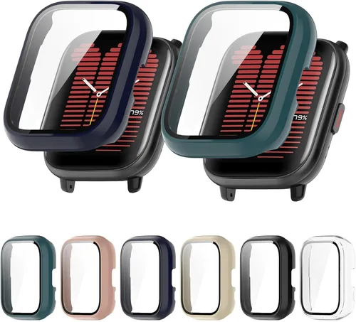 Vista 16 de Paquete de 6 fundas rígidas de policarbonato con protector de pantalla de vidrio templado compatible con Amazfit Active Smart Watch Bumper Guard 6