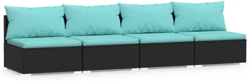 Vista 16 de 3-Piece Modular PE Rattan Sofa Set, Black 3-Seater Patio Couch