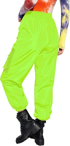 Vista 2 de Floerns Pantalones cargo deportivos de cintura alta con cordón en contraste de malla para mujer