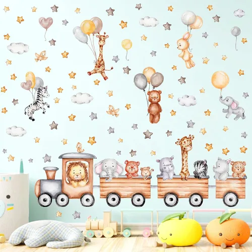 Vista 3 de Calcomanías de pared para bebé, calcomanías de pared para guardería, globo de dibujos animados, calcomanías de pared de animales, calcomanías