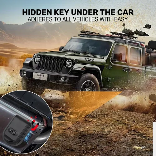 Vista 6 de Llavero magnético con cerradura de combinación, caja de llaves magnética impermeable para uso en exteriores, automóvil e interior, imán fuerte negro