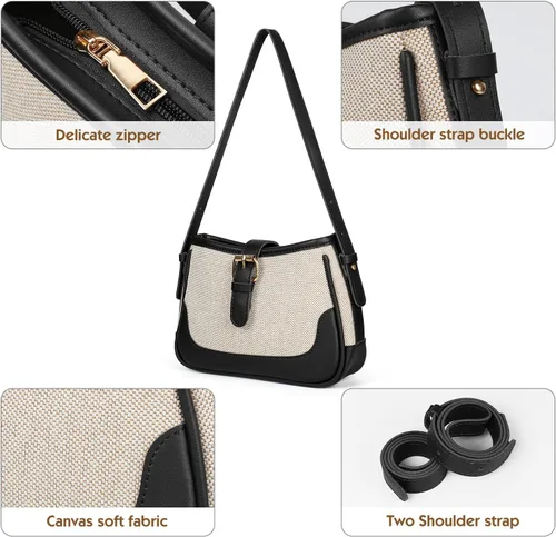 Vista 4 de MSGHER Elegante bolso cruzado de lona y PU Patchwork Bolso bandolera con correas ajustables Retro Versátil Mujer Hubo Bolsas