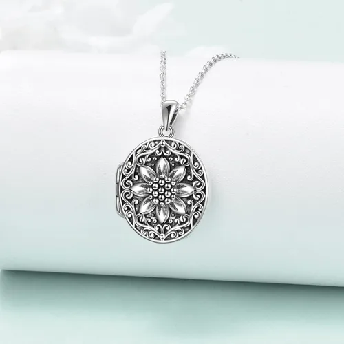Vista 2 de Collar de plata de ley con medallón de fotos que sostiene fotos, forma ovalada, joyería de fotos para madre, hija, esposa, Plata esterlina