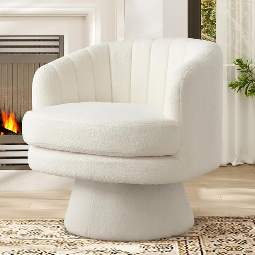 Vista 8 de IOMOR Silla giratoria de tocador con diseño de barril, silla moderna de mediados de siglo para sala de estar, dormitorio, espacios pequeños, silla
