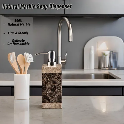 Vista 3 de Botella dispensadora de jabón de mano y loción, mármol natural, para cocina, baño, encimera, lavandería, capacidad para platos, jabón, champú, gel