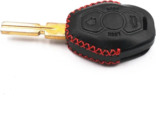 Vista 6 de Cuero negro para BMW Z3 Z4 X3 X5 M5 325i E38 E39 E46 3 5 7 Series 3 Botones Smart Remote Key Fob Case Cover Chain