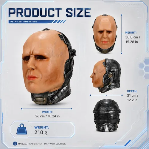 Vista 3 de Máscara de robot para adultos, Halloween, Ai, máscara facial humana